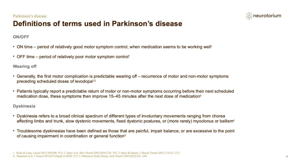 Definitions of terms used in Parkinson’s disease